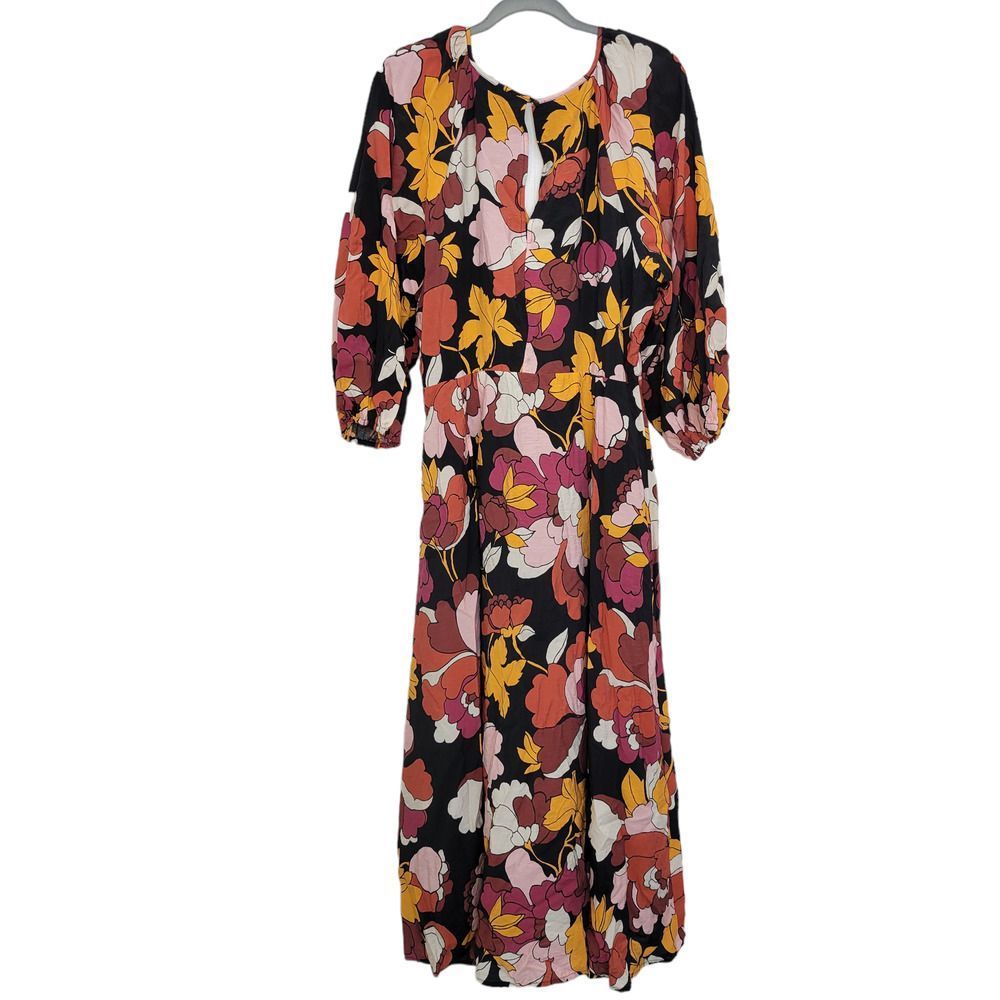 Anthropologie Maeve Fall Floral Long Midi 3/4 Puff Sleeve Dress US 18W - Picture 4 of 12